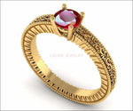 Solitaire Filigree Ruby Ring Unique Ruby Engagement ring Milgrain Ring 18K Rose Gold Ring - Lianne Jewelry
