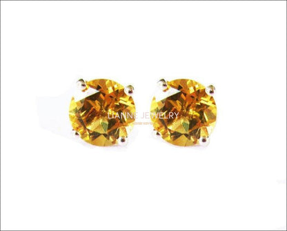 Topaz Stud Earrings Yellow Earrings Yellow Studs bridesmaid Gift Stud Earrings 7mm Yellow or White Gold Love Gift Birthday Gift - Lianne Jewelry