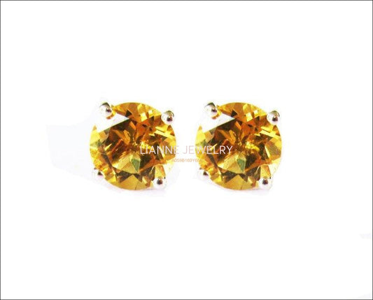 Yellow Earrings Topaz Stud Earrings Yellow Studs bridesmaid Gift Stud Earrings 6mm White Gold Love Gift Birthday Gift - Lianne Jewelry