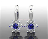 Blue Botanical Earrings Gold Earrings Art Nouveau Sapphire Earrings Diamond Earrings Leverback Earrings Flower Earrings in White gold - Lianne Jewelry