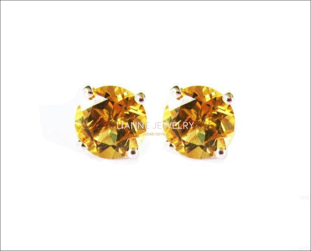 Big Topaz Earrings Yellow Studs bridesmaid Gift Stud Earrings 8mm Yellow or White Gold Love Gift Birthday Gift - Lianne Jewelry