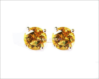 Big Topaz Earrings Yellow Studs bridesmaid Gift Stud Earrings 8mm Yellow or White Gold Love Gift Birthday Gift - Lianne Jewelry