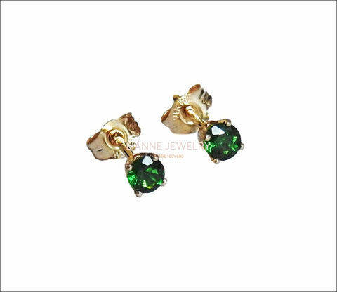 Gold Earrings Tsavorite Stud Earrings Top quality Studs Gemstone Yellow Gold Posts Green Earrings Wedding Jewelry Anniversary Gift - Lianne Jewelry