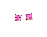 14K Gold Pink Studs Princess Earrings Girls Pink Sapphire Square Earrings Studs Minimalist Earrings Earrings - Lianne Jewelry