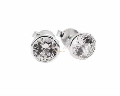 Gold Earrings Stud Earrings 18K White Gold Natural White Sapphire Earrings Earrings 0.54 carat Round Brilliant cut - Lianne Jewelry