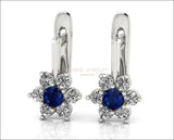 Blue Botanical Earrings Gold Earrings Art Nouveau Sapphire Earrings Diamond Earrings Leverback Earrings Flower Earrings in White gold - Lianne Jewelry