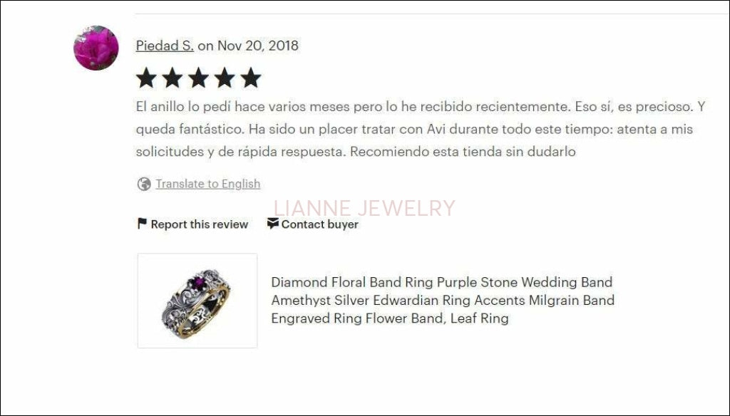 Purple Stones Wedding Band Diamond Amethyst Floral Band Silver Minimalist Ring Purple Amethyst Diamonds Milgrain Band Engraved Leaf Ring - Lianne Jewelry