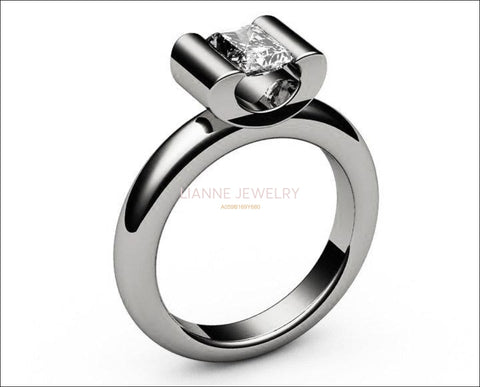 Tension Ring Diamond Engagement ring Radiant cut Solitaire Diamond Ring - Lianne Jewelry