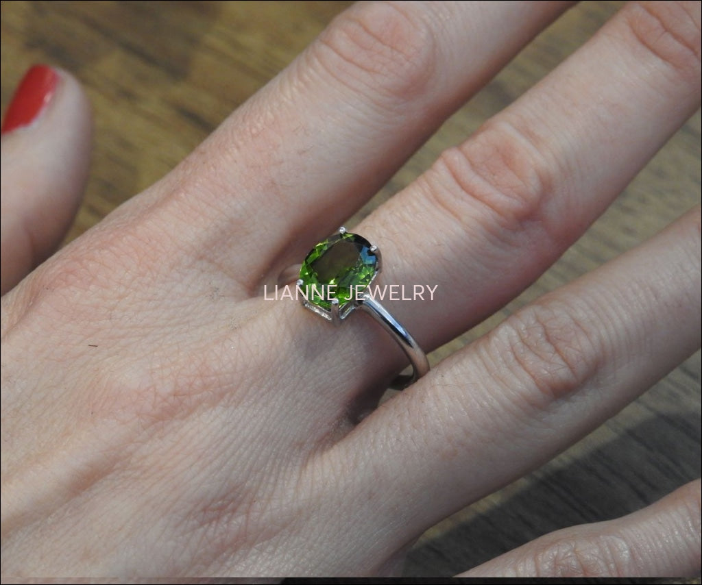 50% Off Clearance Sale Peridot Oval Solitaire Ring, Green Ring - Lianne Jewelry