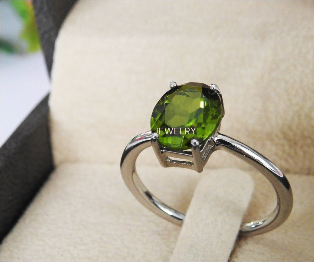 50% Off Clearance Sale Peridot Oval Solitaire Ring, Green Ring - Lianne Jewelry