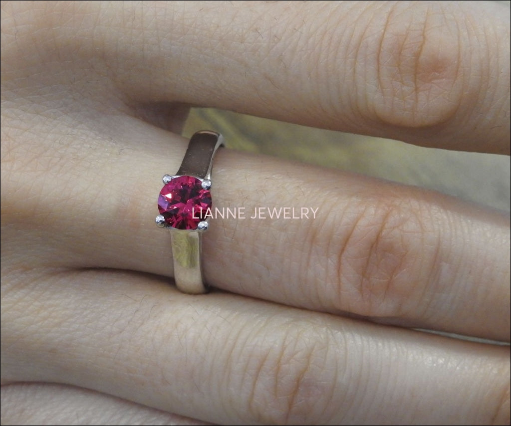 Liquidation, Engagement Ring Solitaire Ring Boho ring Synthetic Red Pink stone Silver July birthstone - Lianne Jewelry