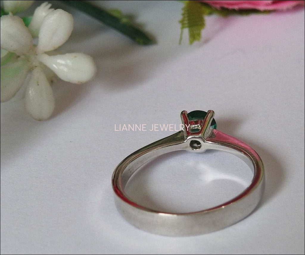 Liquidation SALE 50% Off, Solitaire Emerald Silver Ring Engagement Ring - Lianne Jewelry