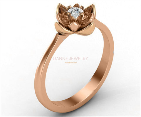Lotus Ring, Rose Gold Flower Ring Art Nouveau unique Engagement ring Flower ring Diamond ring Floral ring 18K Yellow gold - Lianne Jewelry