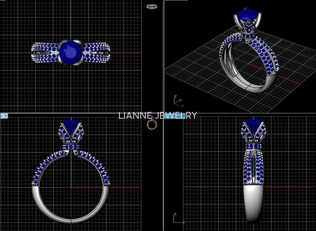 18K Rose Gold Sapphire Crown Ring Filigree Solitaire Blue Ring ring Unique Engagement Ring Split Shank Pave setting Ring - Lianne Jewelry