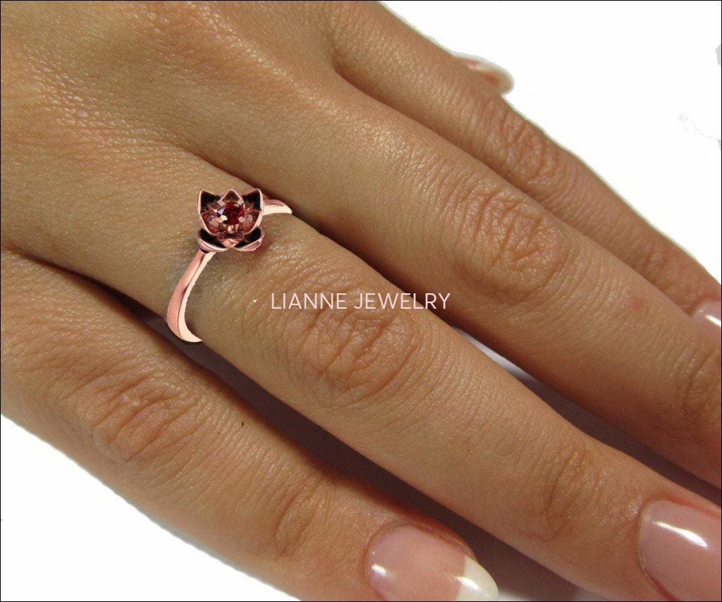 Lotus Ring, Gold Ruby Flower Ring Lotus Ring Art Nouveau unique Engagement ring Flower ring Red Floral ring 18K Yellow gold - Lianne Jewelry