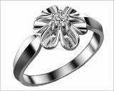 18K White gold Flower Ring Solitaire Flower Ring Leaves Ring Promise Ring Unique Engagement Ring - Lianne Jewelry