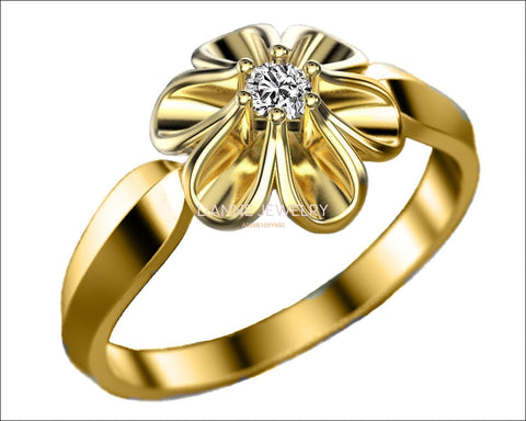 14k Gold Diamond Engagement Ring, Unique Sunflower Wedding Ring, Flower Engagement Ring, Sunflower Ring, Floral Diamond Ring - Lianne Jewelry