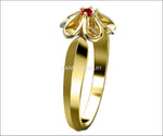 18K Yellow gold Flower Ring with Ruby Solitaire Flower Ring Leaves Ring Promise Ring Unique Engagement Ring - Lianne Jewelry