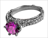 18K Amethyst Edwardian Filigree Flower Unique Diamond Engagement Ring 6 prongs - Lianne Jewelry