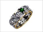 Floral Band Ring Asian Green stone Ring Silver Diamond Ring Milgrain Ring Celtic unique Ring Engraved Ring Flower Band Anniversary Band - Lianne Jewelry