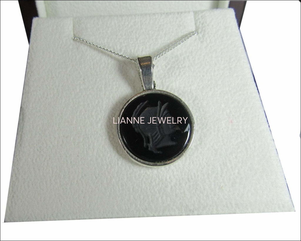 Black Onyx Pendant 18mm Tibetan Silver Antique Silver including chain - Lianne Jewelry