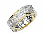 2 Tone Wedding Band Leaves 18K Gold Flower Band Milgrain Band Ring Promise Band - Lianne Jewelry