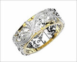 2 Tone Wedding Band Leaves 18K Gold Flower Band Milgrain Band Ring Promise Band - Lianne Jewelry