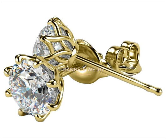 2 carat diamond stud earrings 14K Gold Studs Diamond Earrings Wedding Earrings 2.02 carat Minimalist Spiral Earrings Filigree Earrings - Lianne Jewelry