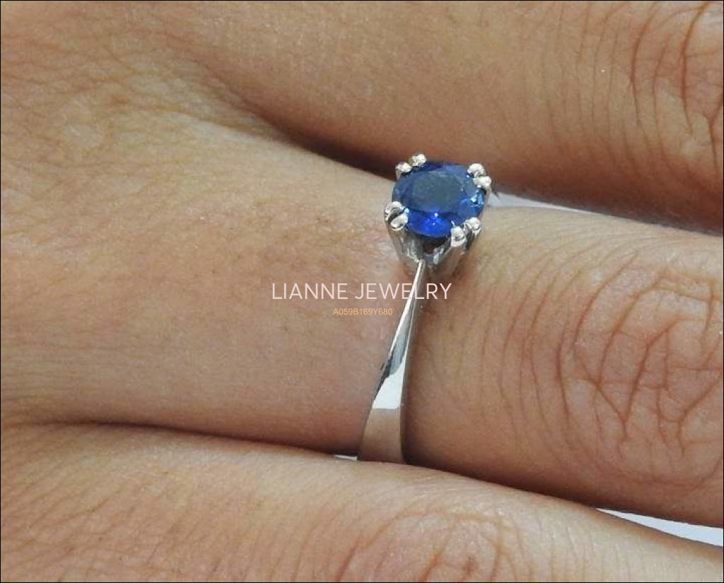 Sapphire Ring Engagement Ring Solitaire Ring 14K White gold September Birthstone - Lianne Jewelry