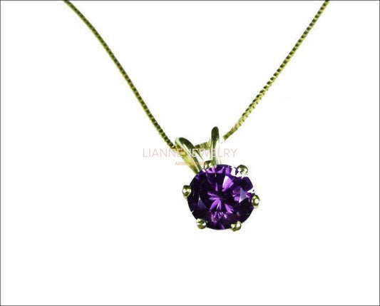 Genuine Amethyst Pendant, Round 6 mm Pendant, 14K Yellow gold Pendant including Chain,  Minimalist pendant - Lianne Jewelry