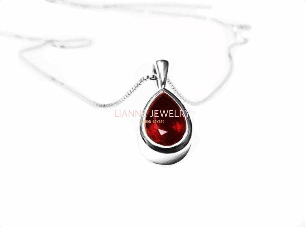 14K White gold Ruby Pendant Teardrop Pendant Pear Pendant Solitaire Royal Red Jewelry July Birthstone - Lianne Jewelry