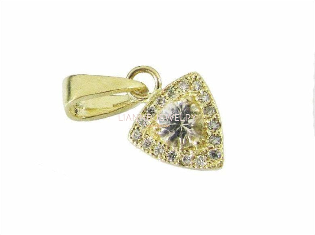 SALE 50% Off 14K Triangle Pendant SALE Diamonds surrounding White Sapphire - Lianne Jewelry