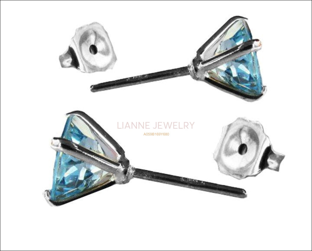 Topaz Stud Earrings, 14K White gold, 7 mm Round Earrings - Lianne Jewelry