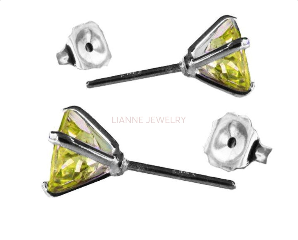 Yellow Earrings Topaz Stud Earrings Yellow Studs bridesmaid Gift Stud Earrings 6mm White Gold Love Gift Birthday Gift - Lianne Jewelry