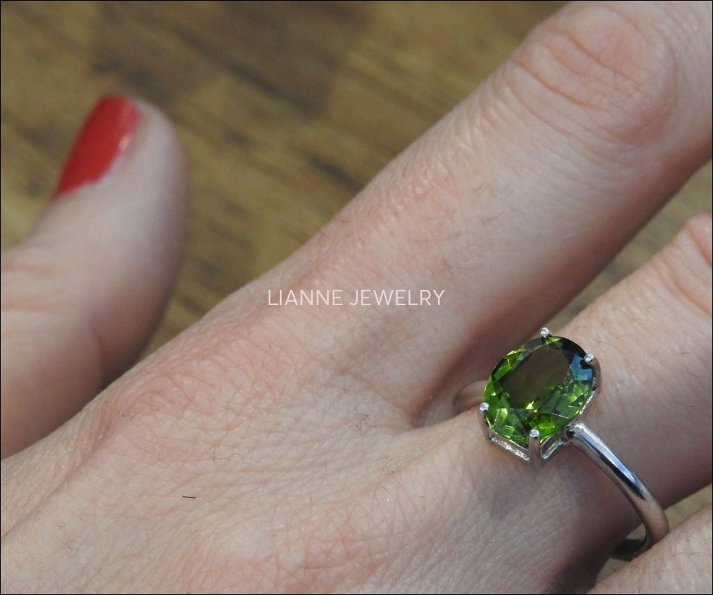 50% Off Clearance Sale Peridot Oval Solitaire Ring, Green Ring - Lianne Jewelry