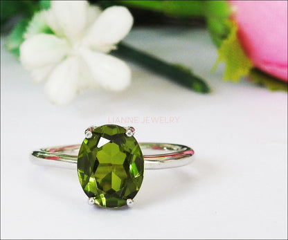 50% Off Clearance Sale Peridot Oval Solitaire Ring, Green Ring - Lianne Jewelry