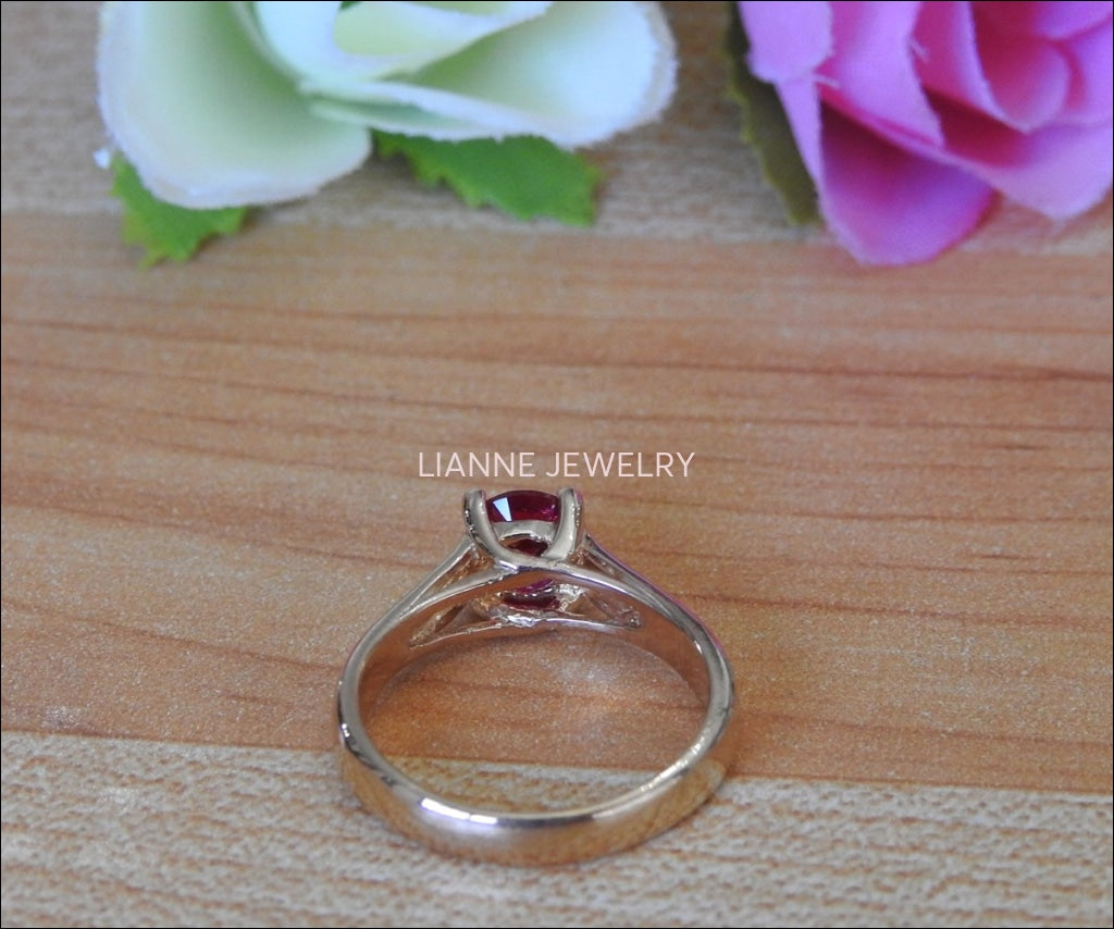 Liquidation, Engagement Ring Solitaire Ring Boho ring Synthetic Red Pink stone Silver July birthstone - Lianne Jewelry