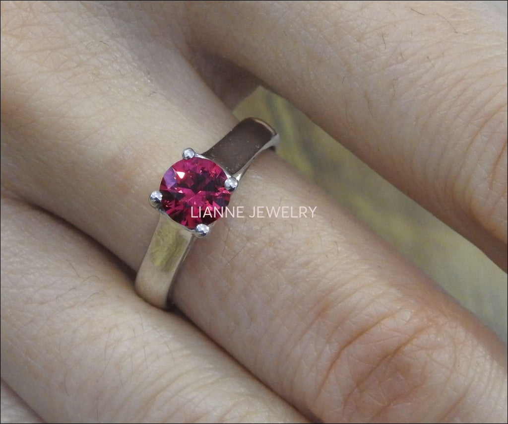 Liquidation, Engagement Ring Solitaire Ring Boho ring Synthetic Red Pink stone Silver July birthstone - Lianne Jewelry