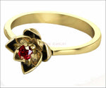 Lotus Ring, White Gold Ruby Flower Ring Lotus Ring Art Nouveau unique Engagement ring Flower ring Red Floral ring 18K Yellow gold - Lianne Jewelry