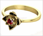 Lotus Ring, Gold Ruby Flower Ring Lotus Ring Art Nouveau unique Engagement ring Flower ring Red Floral ring 18K Yellow gold - Lianne Jewelry
