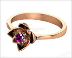 Lotus Ring, Botanical Ring Amethyst Flower Ring Lotus Ring Purple Flower Ring 18K Rose gold Engagement Ring - Lianne Jewelry