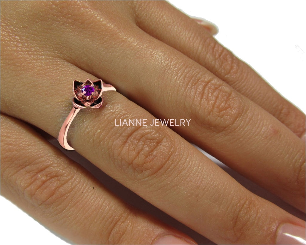 Lotus Ring, Botanical Ring Amethyst Flower Ring Lotus Ring Purple Flower Ring 18K Rose gold Engagement Ring - Lianne Jewelry