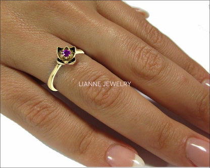 Lotus Ring, Botanical Ring Amethyst Flower Ring Lotus Ring Purple Flower Ring 18K White gold Engagement Ring - Lianne Jewelry