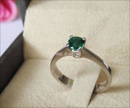 Liquidation SALE 50% Off, Solitaire Emerald Silver Ring Engagement Ring - Lianne Jewelry