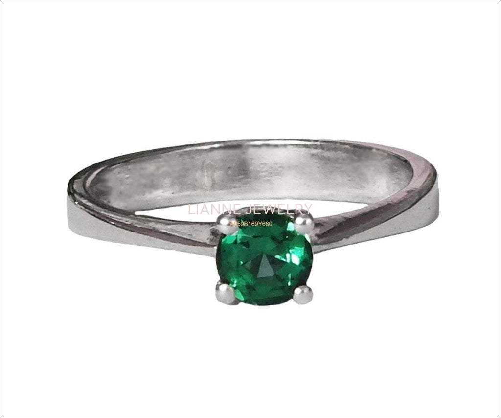 Liquidation SALE 50% Off, Solitaire Emerald Silver Ring Engagement Ring - Lianne Jewelry