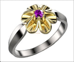 2 Tone Flower Ring with Amethyst Leaves Ring Promise Ring Unique Engagement Ring Floral ring Birthday Gift For Her in 18K Gold - Lianne Jewelry