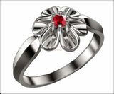 Leaves Engagement Ring 18K White gold Flower Ring with Ruby Solitaire Flower Ring Leaves Ring Promise Ring Unique Engagement Ring - Lianne Jewelry