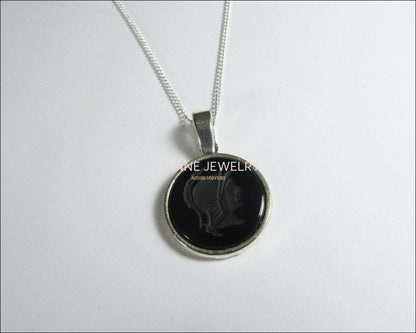 Black Onyx Pendant 18mm Tibetan Silver Antique Silver including chain - Lianne Jewelry