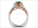 2 Tone Emerald Engagement Ring Milgrain Solitaire Ring 18K Solid Gold Contour Filigree Vintage Style - Lianne Jewelry