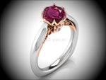 2 Tone Pink Sapphire Engagement Ring Milgrain Solitaire Ring 18K Solid Gold Contour Filigree Vintage Style - Lianne Jewelry